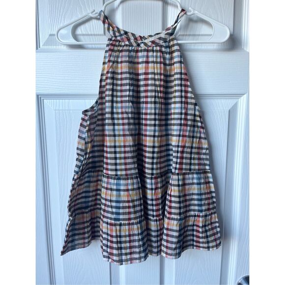 Loft Tank Top Bouse XS Women's Yellow Red Black Plaid NEW Oversized - Picture 1 of 4